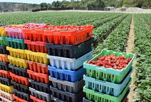 strawberries-crates-field
